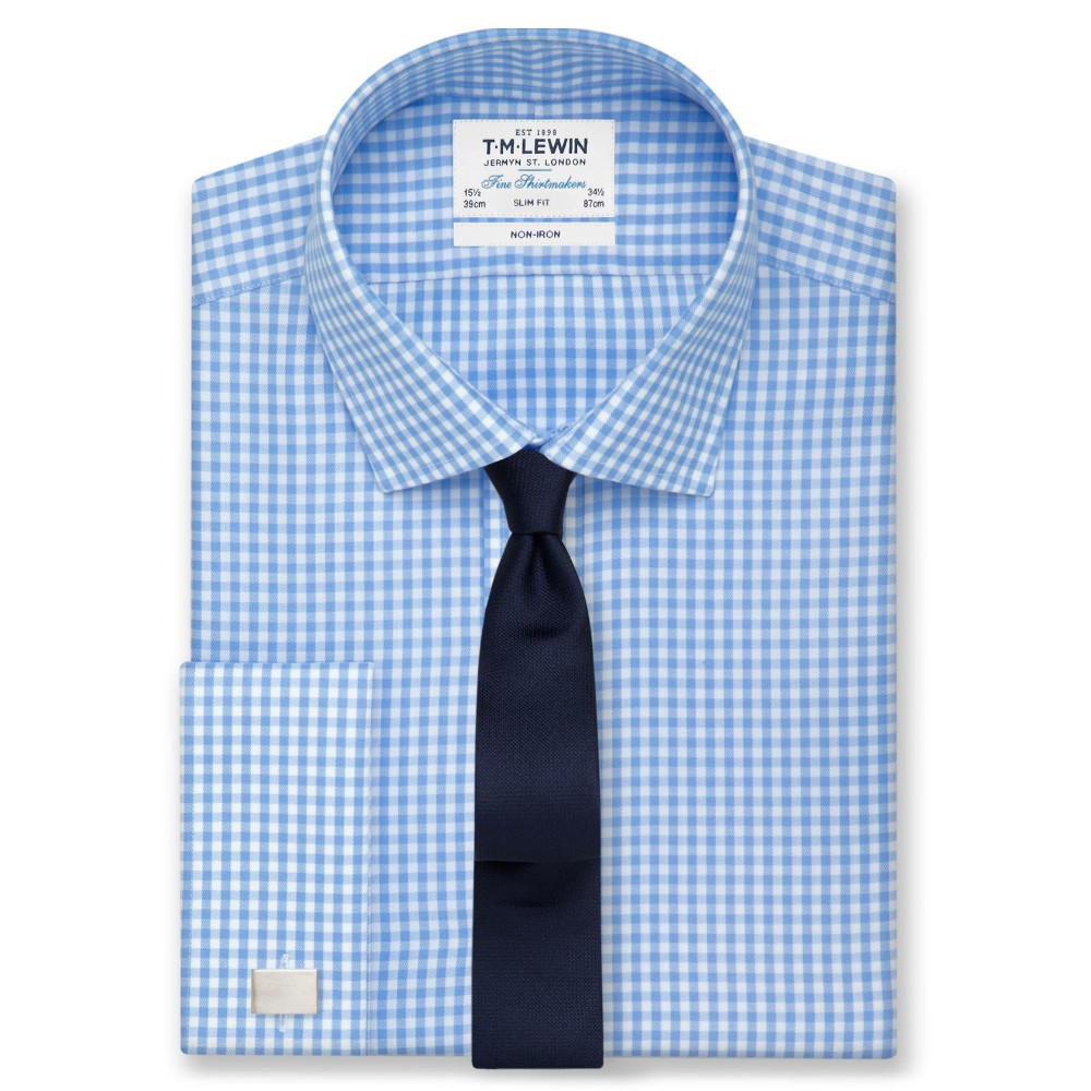 T.M.Lewin Non Iron Gingham Slim Fit Shirt Blue Shopee Malaysia