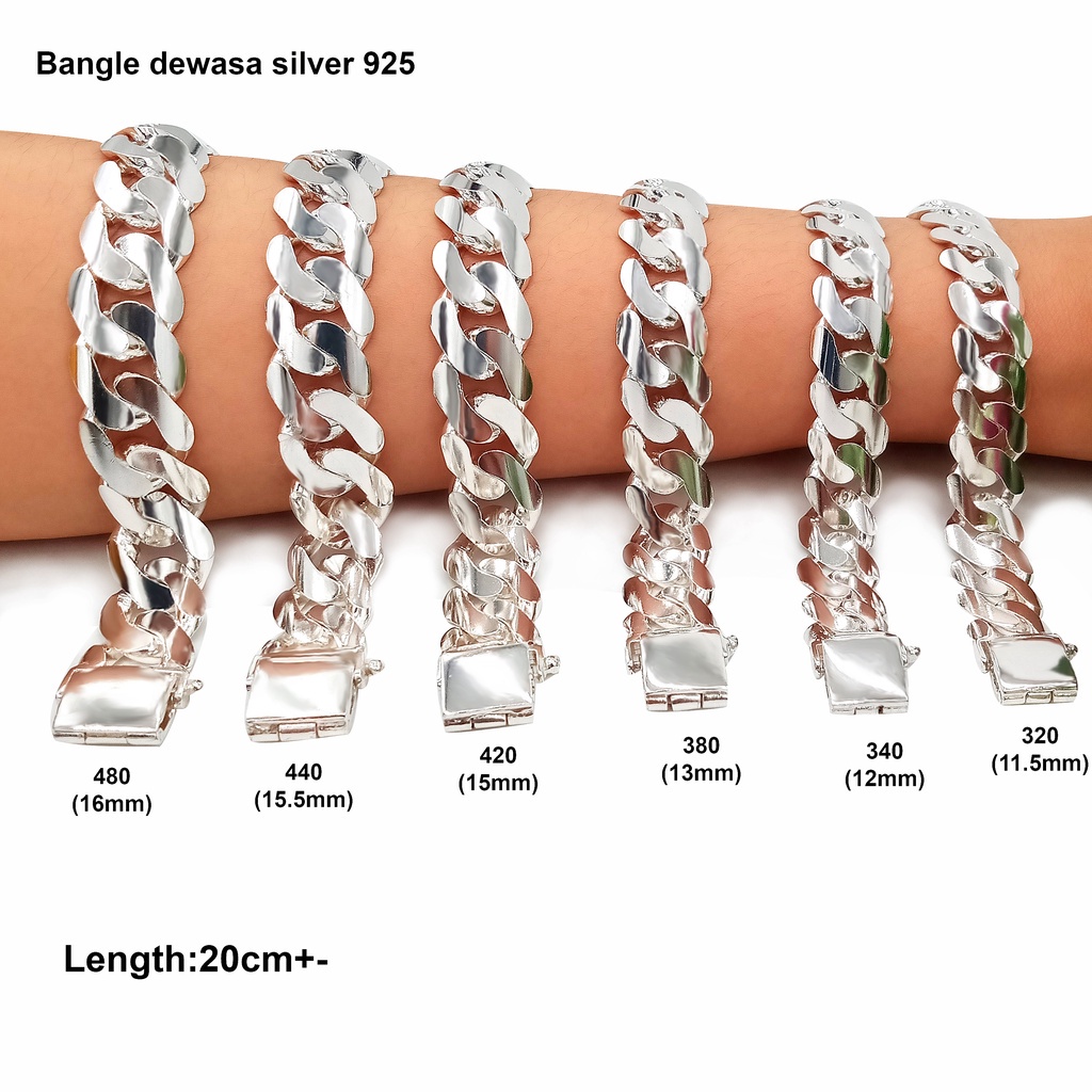 Silver 925 Bangle Men/ Women L18-20cm Bangle Dewasa