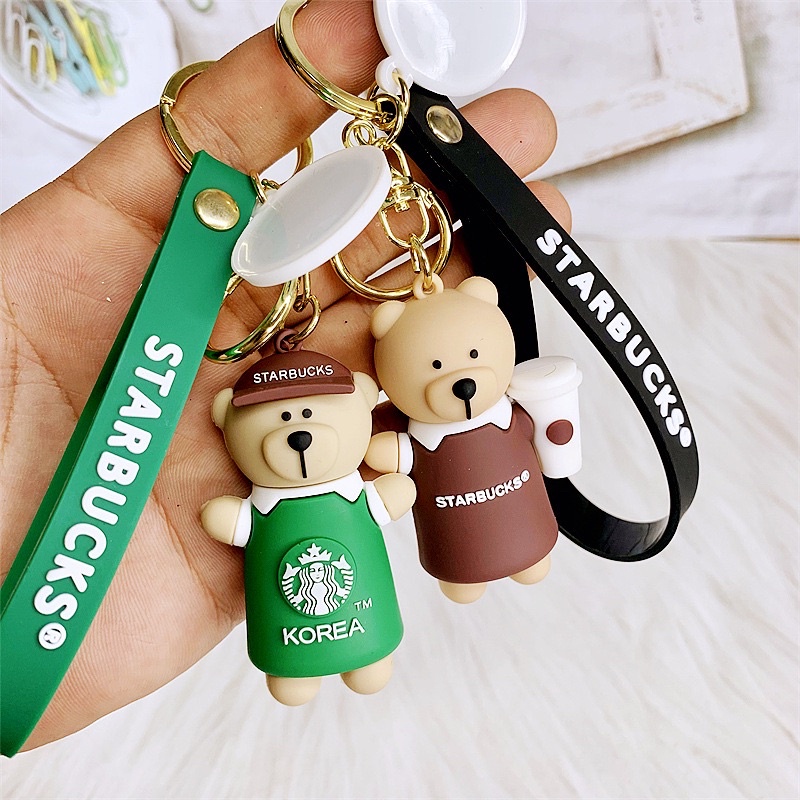 DHL Starbucks Resin Keychain Cute Cartoon Couple Simulated Coffee Cup Woven  Rope Bell Car Key Chain PRO232 From Promotionspace, $2.2