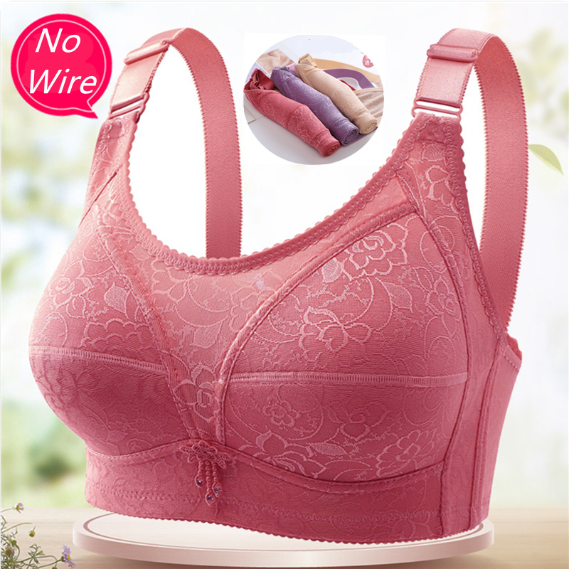 Women Bra Full Cup Sports Underwear Push Up Wireless Adjustable Lace Breast  Cover Cup Plus Size Lace Sports Bras (Color : Light Pink Style C, Cup Size