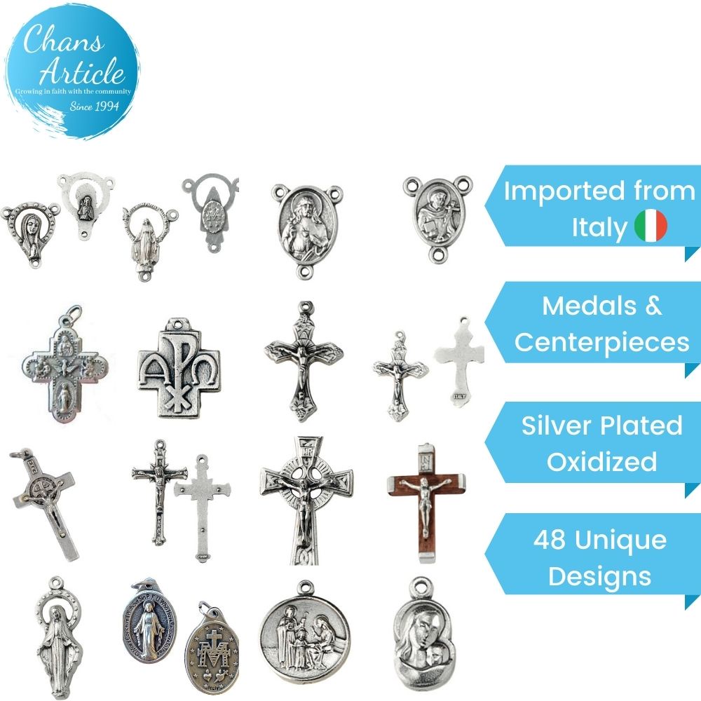 Catholic small Religious oxidized Italian crucifixes and rosary