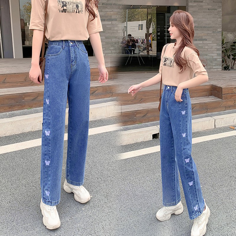 New Korean Embroidered Jeans Women's High Waist Casual Pants Loose