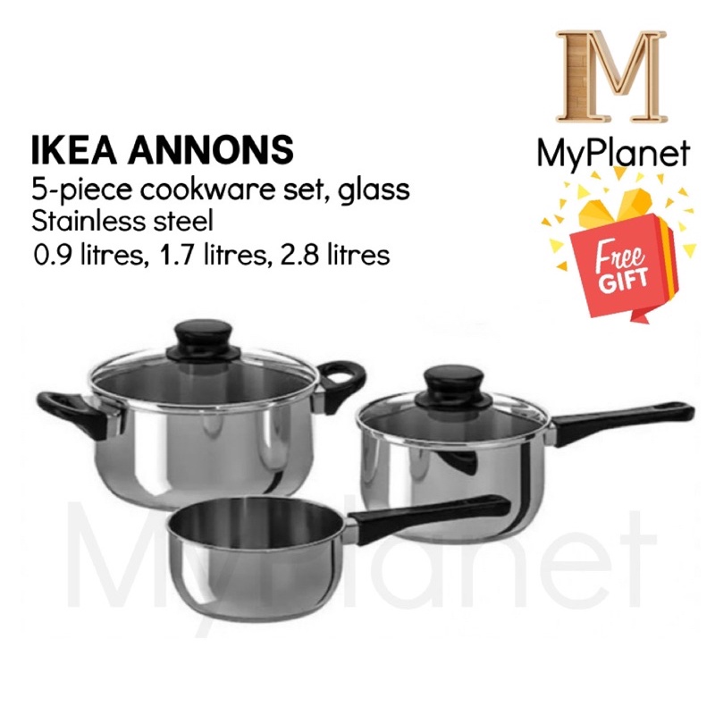 ANNONS 5-piece cookware set, glass/stainless steel - IKEA