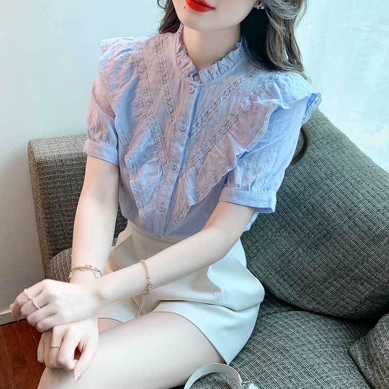 New Fashion Korean Chic Lace Ruffled Blouses Women Sweet Loose Clothes  Floral Pointed Collar Design Ladies Vintage Shirts Tops - Women Shirt -  AliExpress