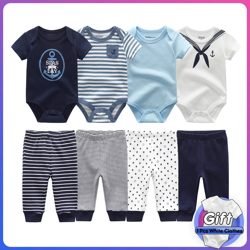 9PCS newborn baby even clothes 4PCS short sleeve baby romper + 4PCS pants  100% cotton soft boy and girl set 0-12M
