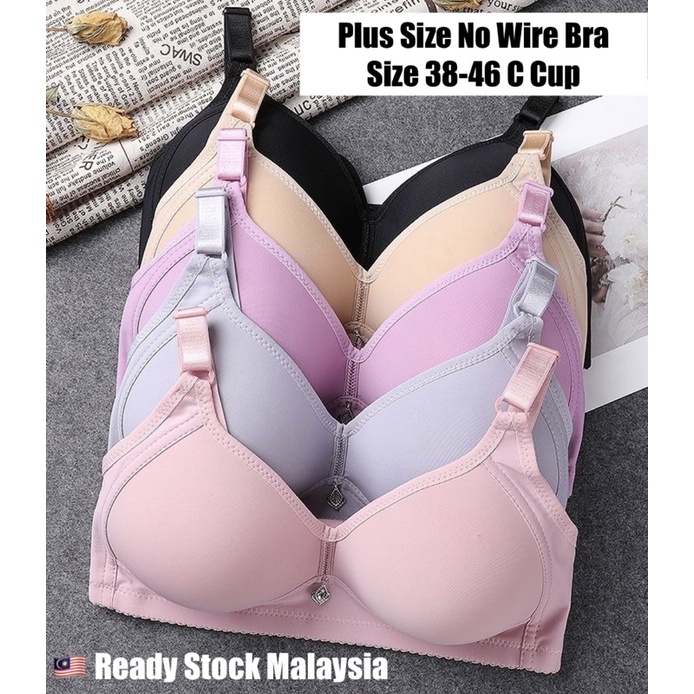 38-46 Plus Size Bra C cup Thin Sponge Non-Wire Bra Size Besar @ Full Cup  Comfortable Soft Cup Foldable design