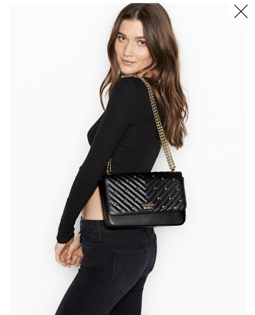 Original Victoria's Secret Studded V-Quilt Small Bond Street Shoulder Bag  Black