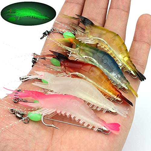 Soft Fishing Luminous Shrimp Lure with Hook Swivel Beads
