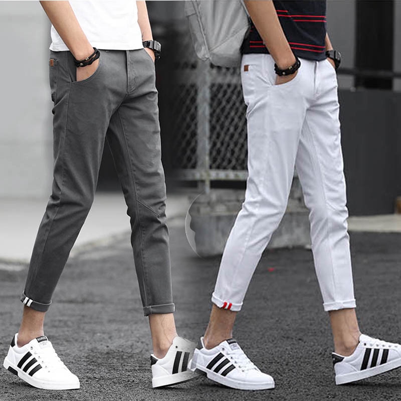 Men Slim Fit Seluar Slack Stretch Cotton Casual Pants Chinos Elastic Cotton  Long Trousers