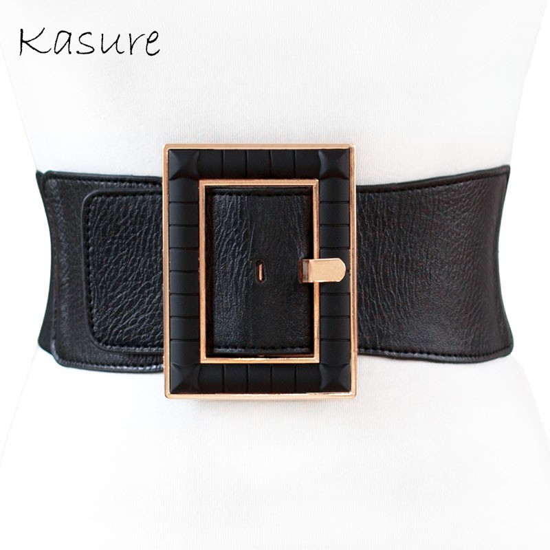 Black Oversized Gold Buckle Chunky Waist Belt