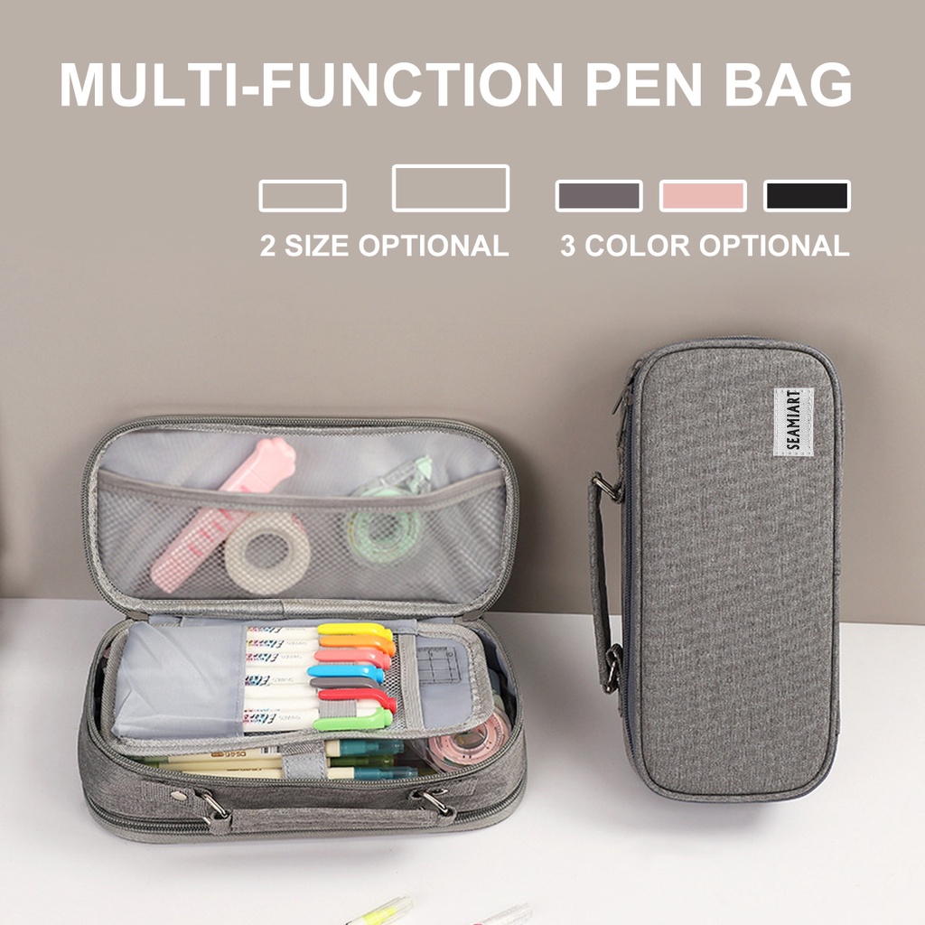 1pc Japanese Style Double Layer Transparent Pencil Case With Large Capacity