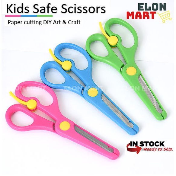 1pc Plastic Spring-loaded Safety Scissors For Paper Cutting And