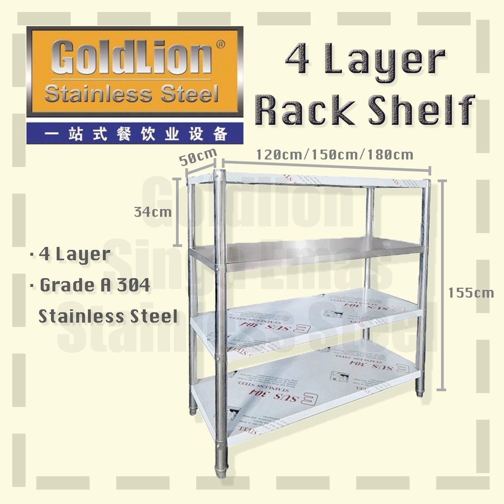 Stainless Steel Kitchen Storage Rack Shelf 4 Layer Tier Rak