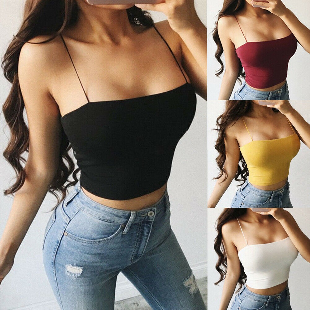 d❃♪Women Sexy Casual Strapless Solid Plain Push-up Crop tops