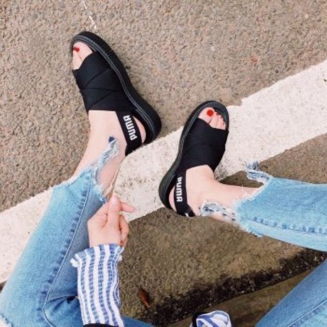 Puma platform sandals black hot sale