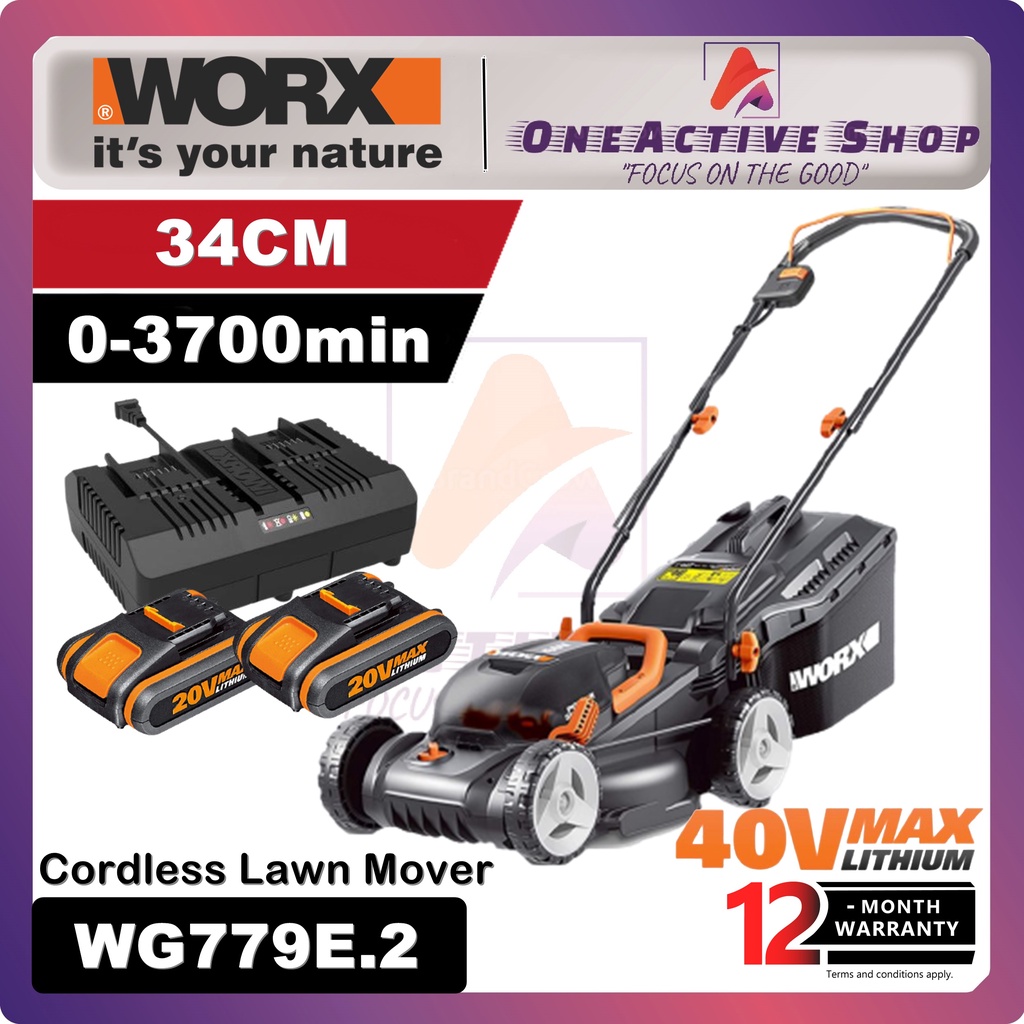 WORX 40V Cordless Lawn Mover 34cm WG779E.2 1 Year Warranty