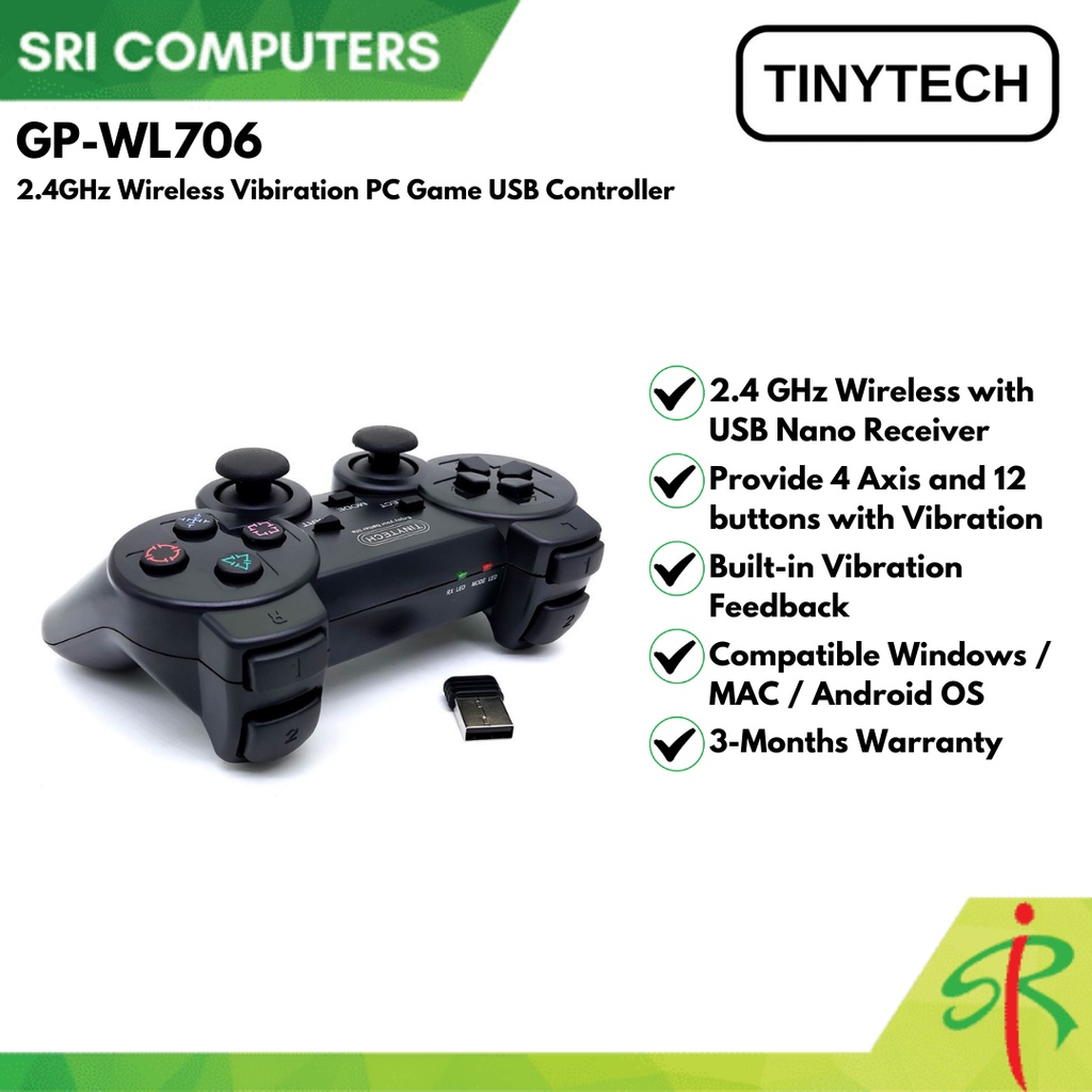 Tinytech GP-WL706 2.4G Wireless Vibration PC Game USB Controller