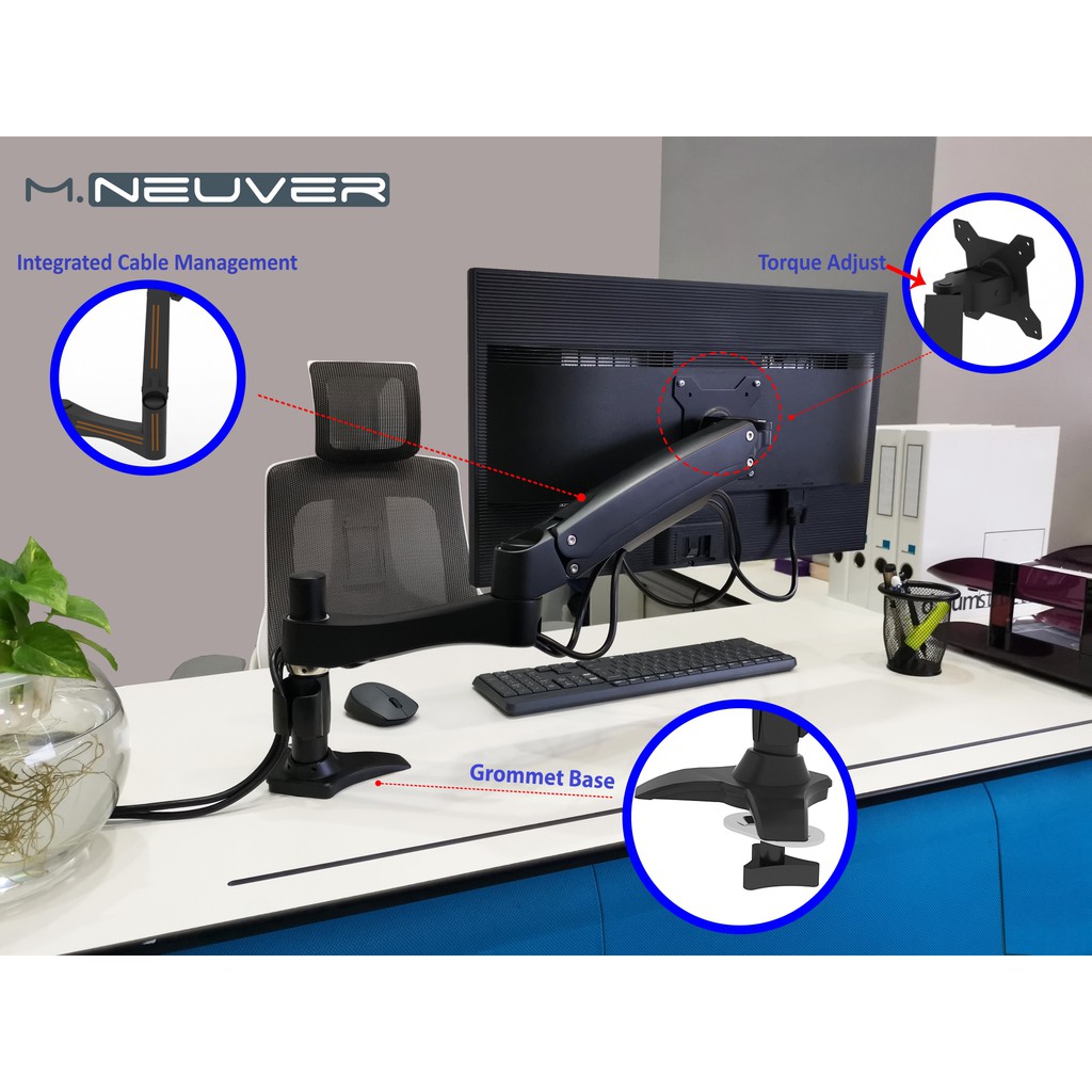 Single LCD Articulating Desk Mount Arm, Grommet Mount Base For  15