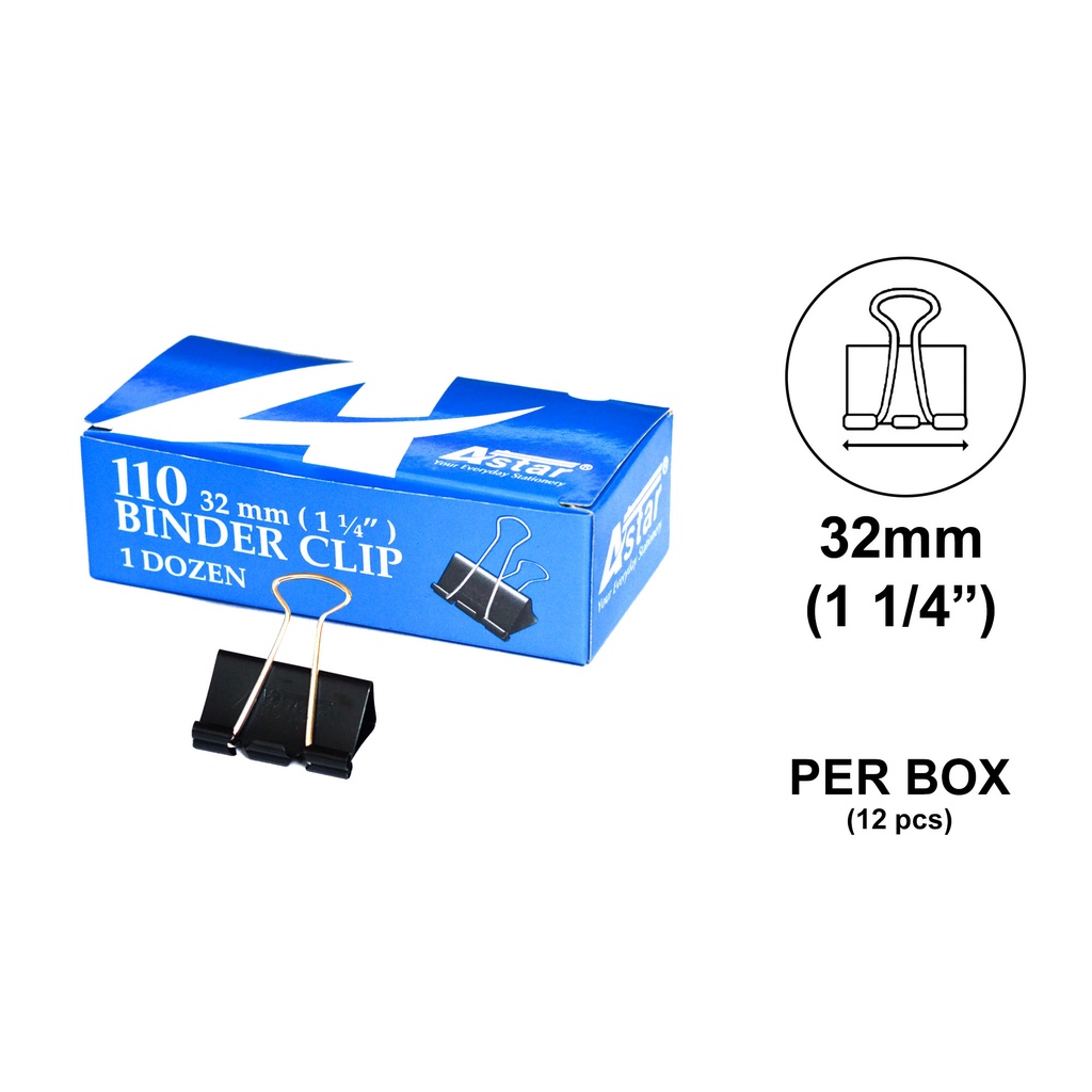 Astar No.110 - 32mm Binder Clip (Box of 12pcs) Double Clip Black