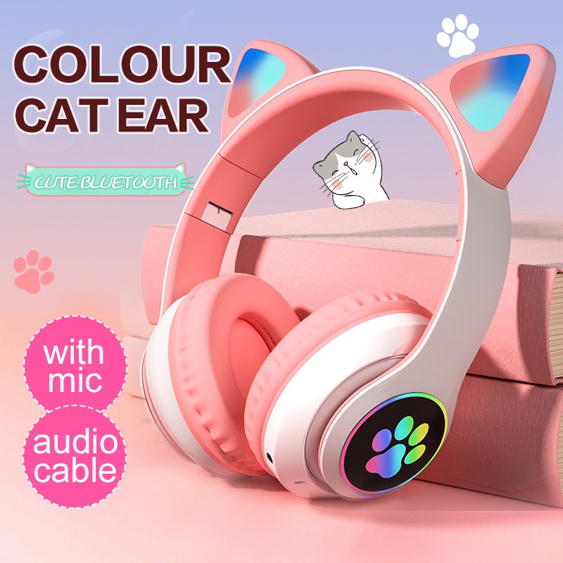 Pink wireless headphones online with mic