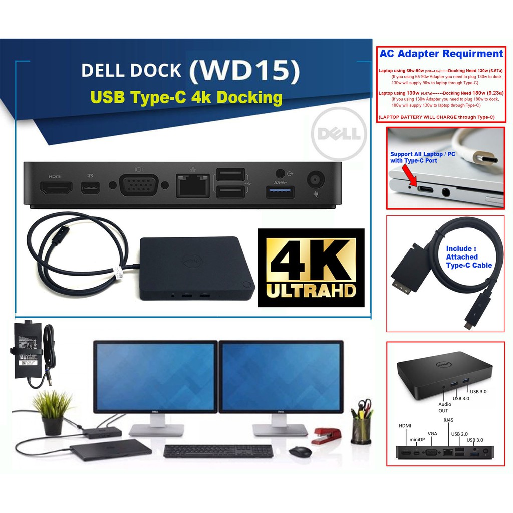Dell Dock WD15 USB Type-C K17A Hub Docking Station