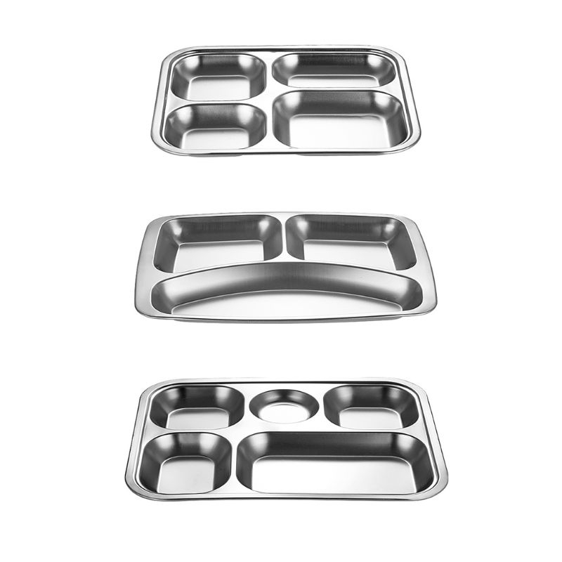 Stainless Steel Divided Plates 2Pcs Dinner Plates With Lids 3 Compartments  Trays Camping School