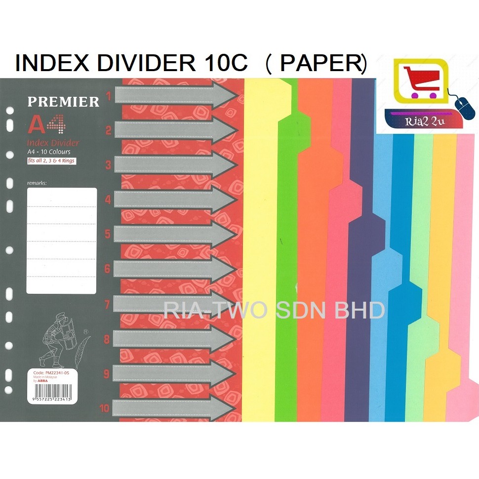 10 Pack A4 Ring Binder Folder File 10 Part Colour Index Dividers