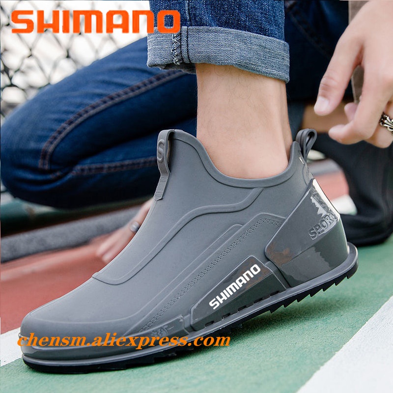 Shimano Men's Rain Boots Waterproof Men Ankle Boots Rain Shoes Fishing  Flats Anti-skid Casual Rainboots Man Rubber Rain Shoes