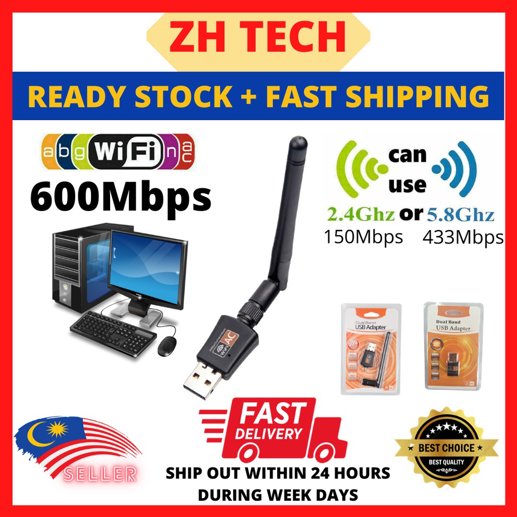 styrte Gavmild Fugtighed Wifi Adapter for Pc 5ghz USB Wifi Dongle 600 Mbps Dual Band 5G Receiver  Connector Wireless | Shopee Malaysia