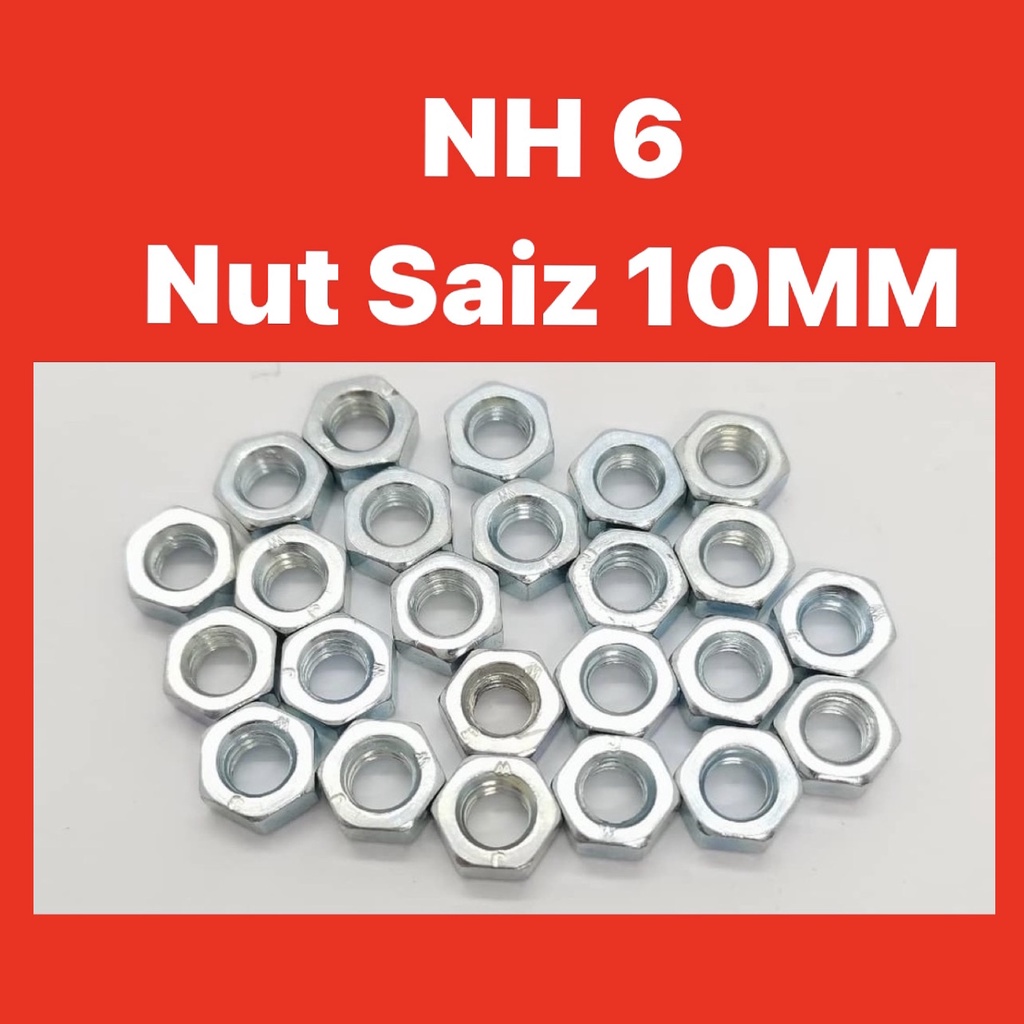 M6 (10mm) Hex Nuts 6 Pack