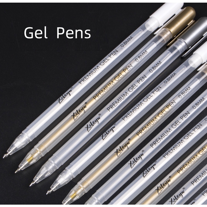  dainayw White Gel Pen Set, 0.8 mm Nibs Gel Ink Pens, Also  includes Gold and Silver, White Rollerball Pens for Black Paper Drawing,  Sketching, Illustration Design, Pack of 8 : Office Products