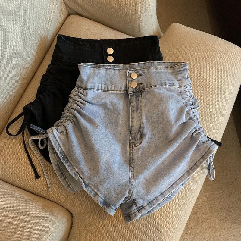 Drawstring denim hot sale shorts womens