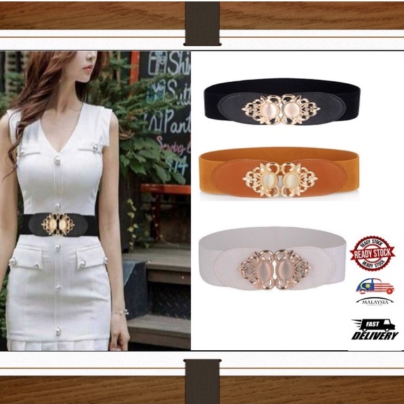 016] Women Elastic Retro Cinch Gemstone Buckle Corset Waistband Stretch  Waist Belt Tali Pinggang Perempuan