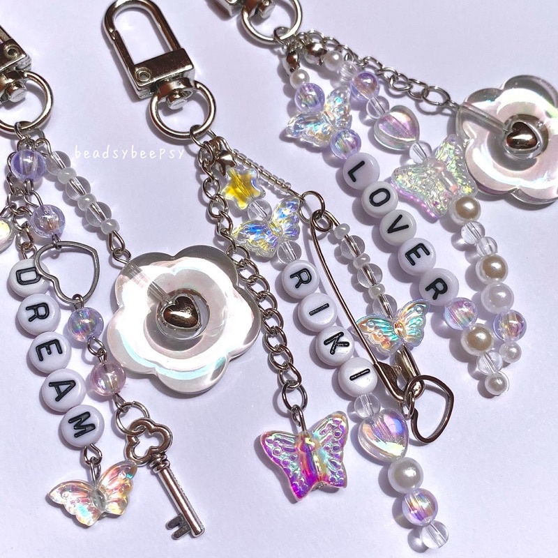 GANTUNGAN Beadsybeepsy, Custom name clear beads keychain/phonestrap/Bead  keychain