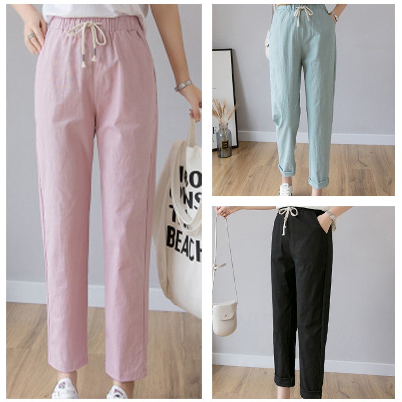 Ready Stock] New Fashion Plus Size Women Trousers Female Cotton Loose  Casual Pants