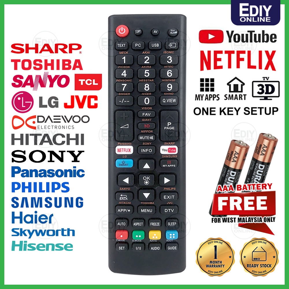 REPLACEMENT UNIVERSAL MULTI SMART TV REMOTE CONTROL FOR ALL BRANDS  RM-L1376M L1376 NETFLIX  SHARP