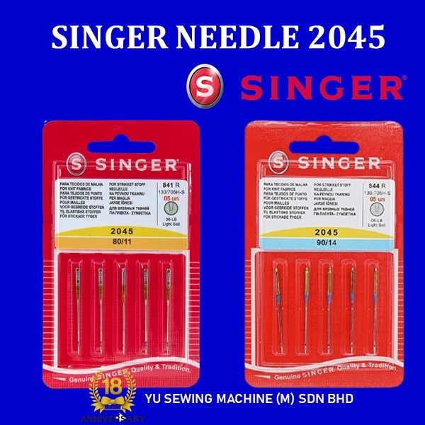 Genuine Singer Light Ball Point Sewing Machine Needles 2045 - Sizes  11,14,16- 5pcs Pack 