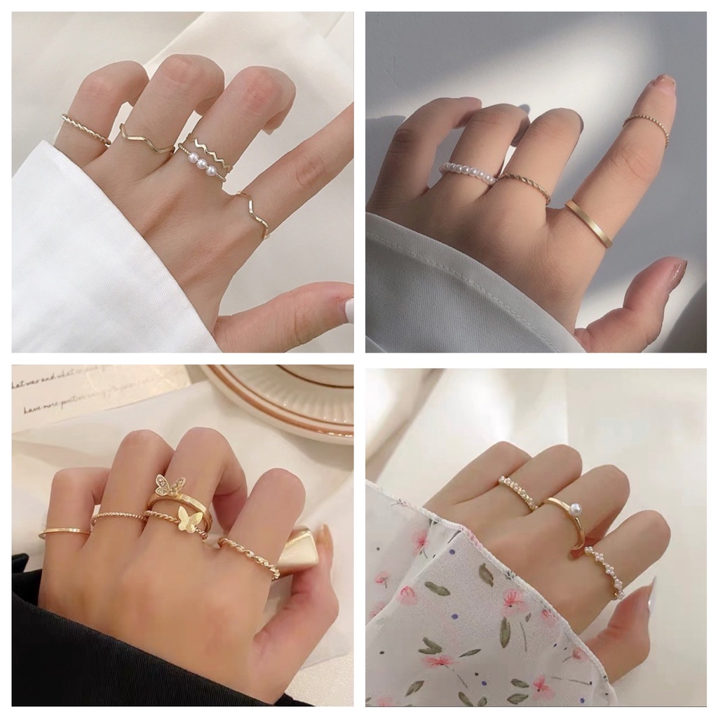 C.FASHION Women Rings Set Fashion Accessories Ring Jewelry Jewellery Girl  Korean Ins Style Cincin Perempuan Wanita 现货戒指