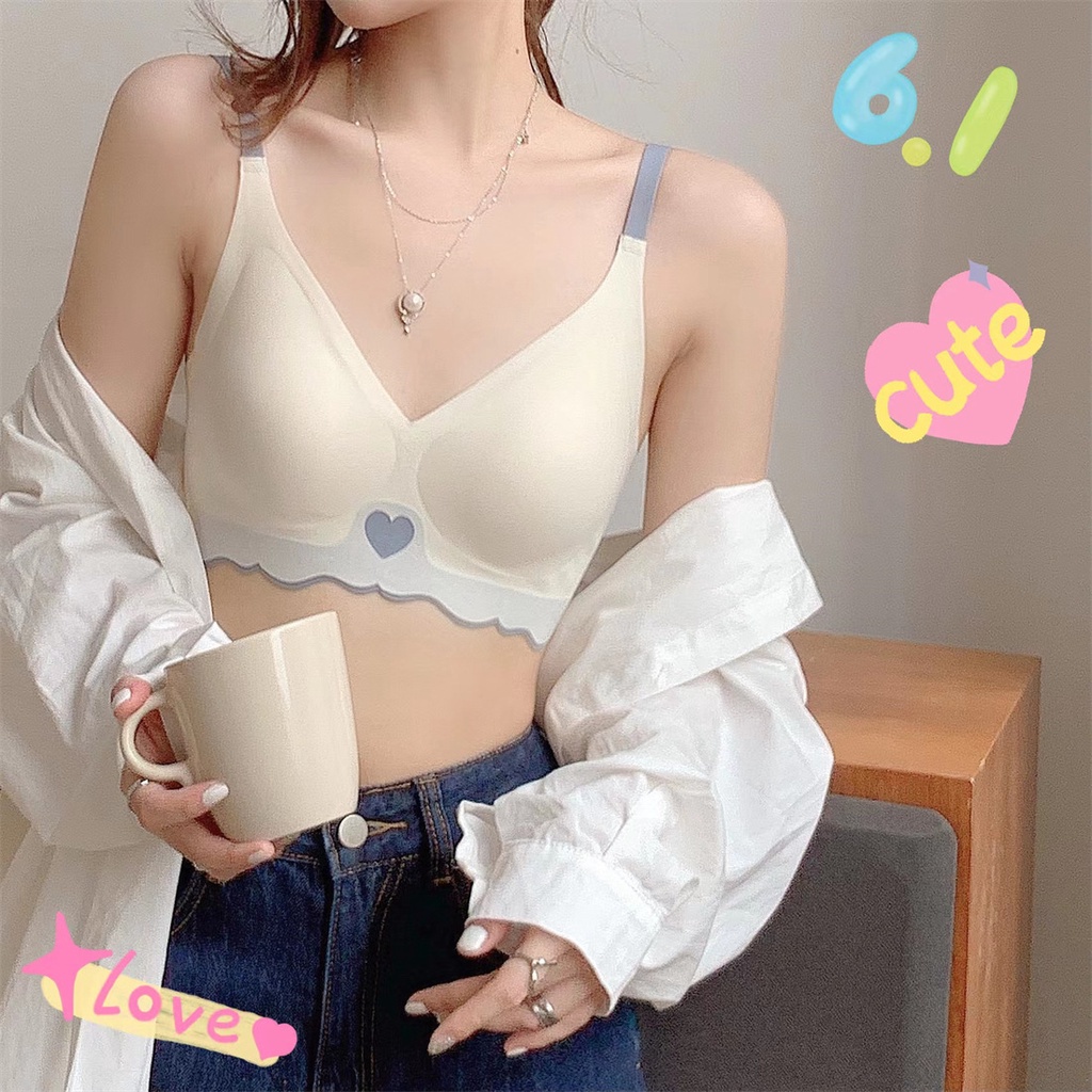 Thin Bra Small Chest Push Up Bra French Triangle Cup Underwear Set Lace Bra  Student Lingerie Underwear 内衣 seluar dalam