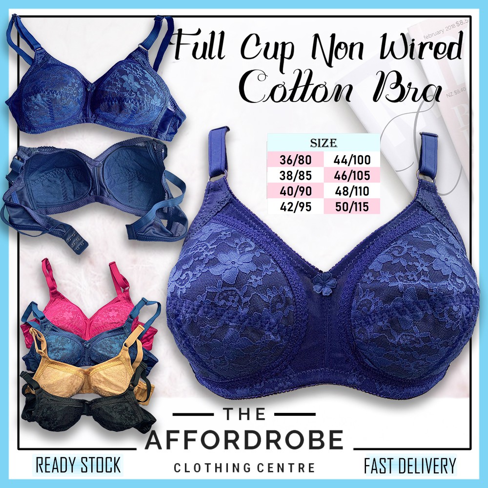 38C-44C Big Plus Size Bra Full Cup C Cotton Lace Non-Wired Strap No  Padding/Baju Dalam Coli Wanita Bra Lembut Saiz Besar