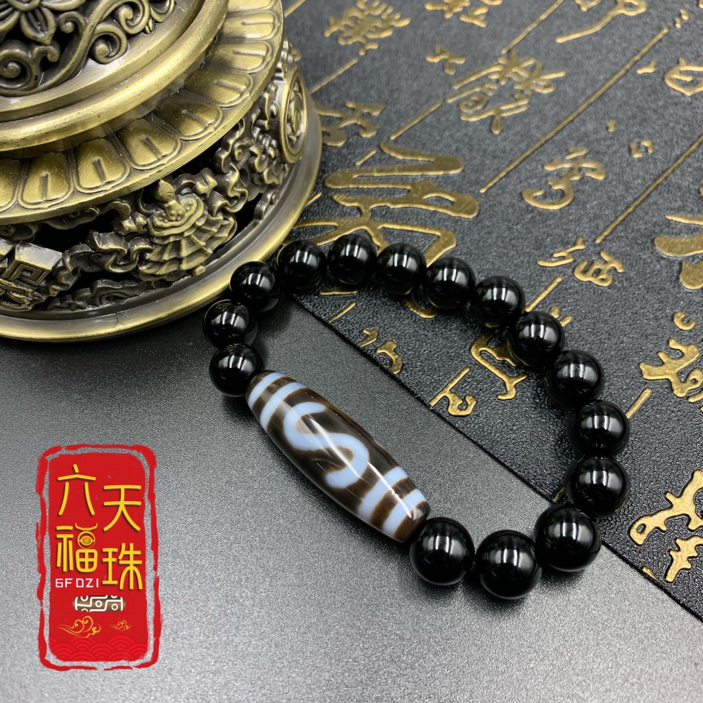 六福天珠6F Dzi 】金钱勾新天珠（单颗新天珠/黑玛瑙手串） | Shopee