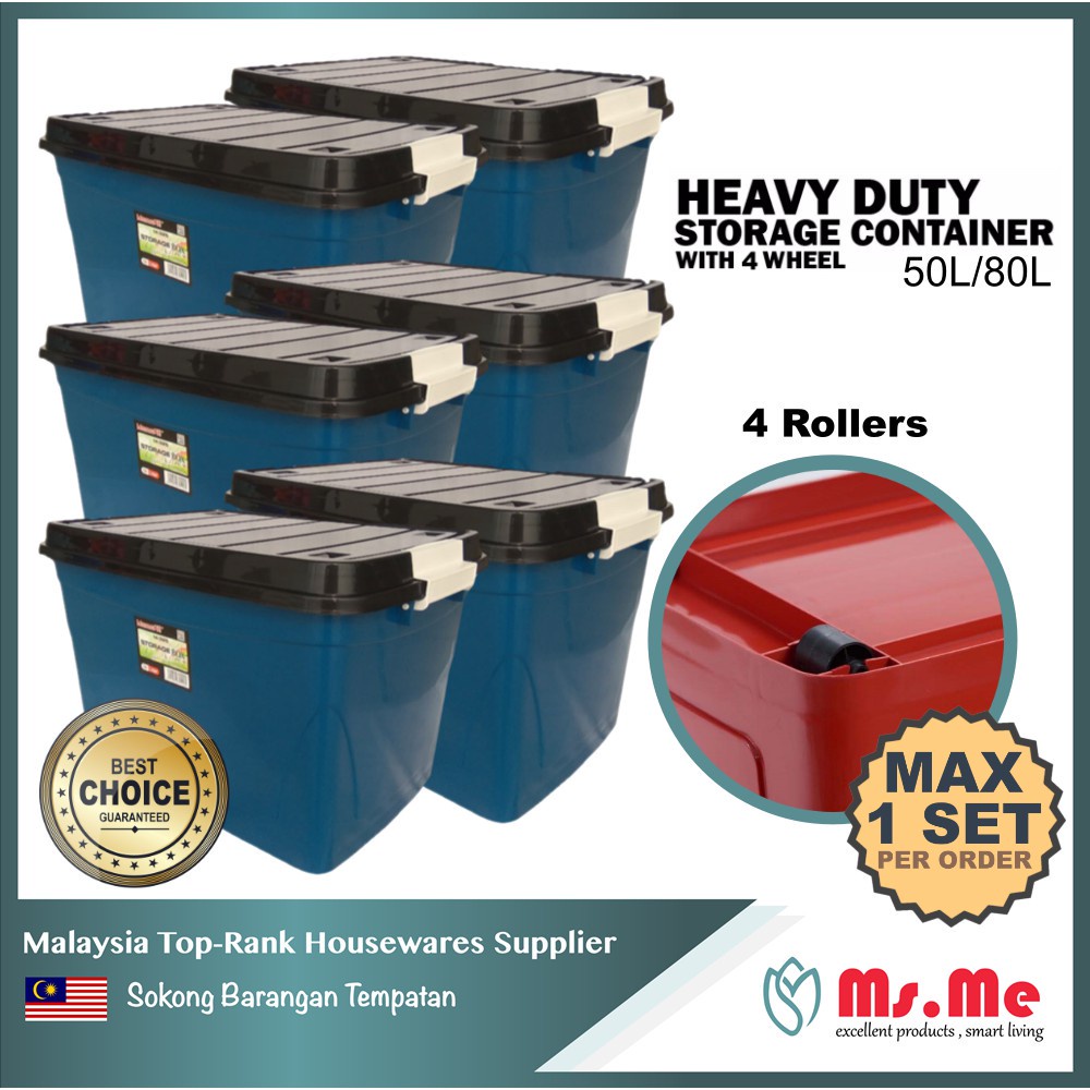 80L EXTRA LARGE PLASTIC H DUTY STORAGE BOX + LID + WHEELS OFFICE HOME  CONTAINER