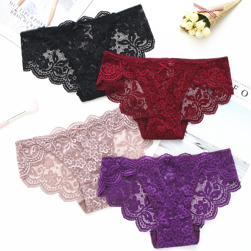 Sexy Lace Panties Women Hollow Transparent Briefs 9 Colors