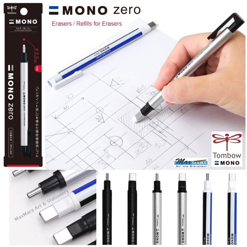 MONO Zero Eraser - Silver Round, Mechanical Eraser, Pen Style Eraser