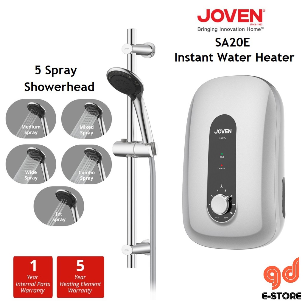 Joven Water Heater Without Pump SA20E Silver 5 Spray Hand Shower SA-20E |  Shopee Malaysia