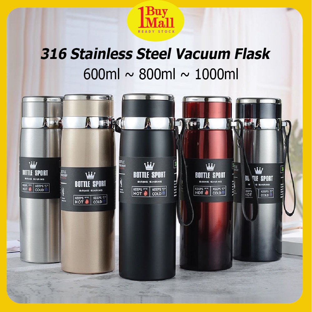 Vacuum Flask Stainless Steel Thermos w/Carrying Handle and Strap (800ML)