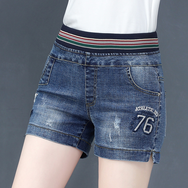 Womens elastic waist hot sale denim shorts