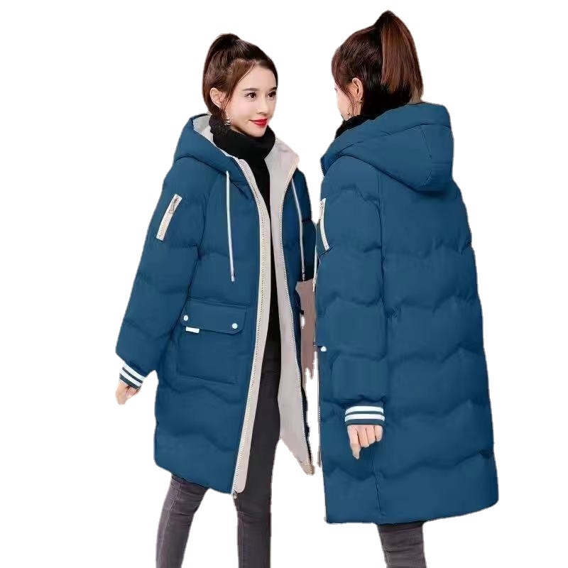 Winter New Women's Cotton-Padded Jacket Medium Long Solid Color