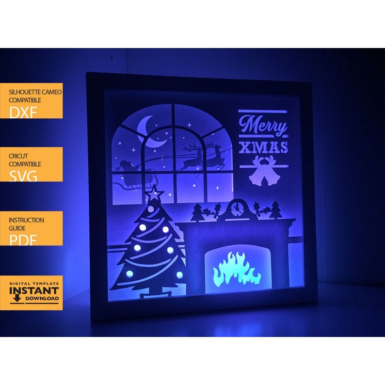 Christmas Paper cutting light box template shadow box 3D svg