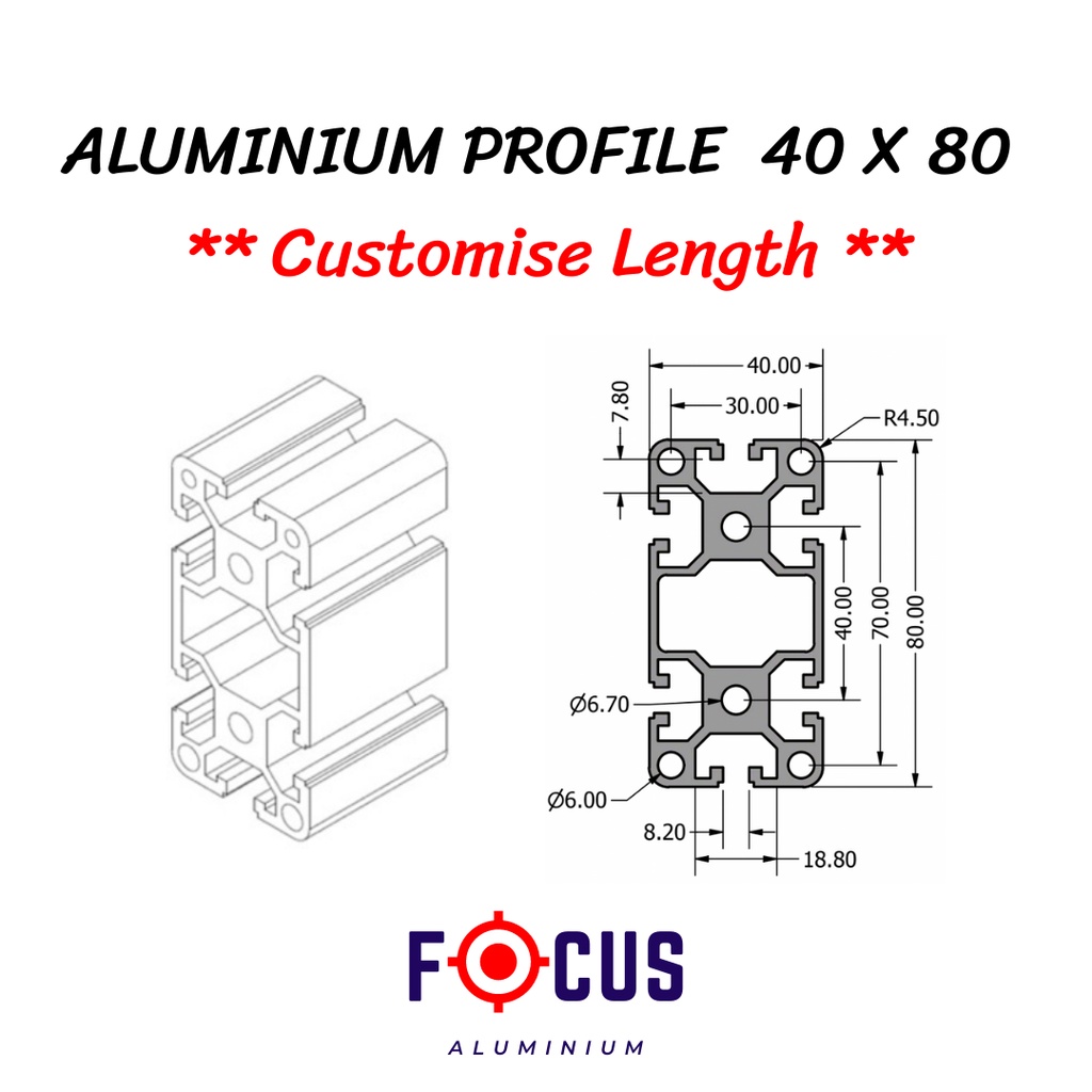 40 X 80 ] HEAVY DUTY ALUMINIUM PROFILE 4080 40x80 FOR SIMULATOR RIG [  CUSTOMIZE LENGTH ]